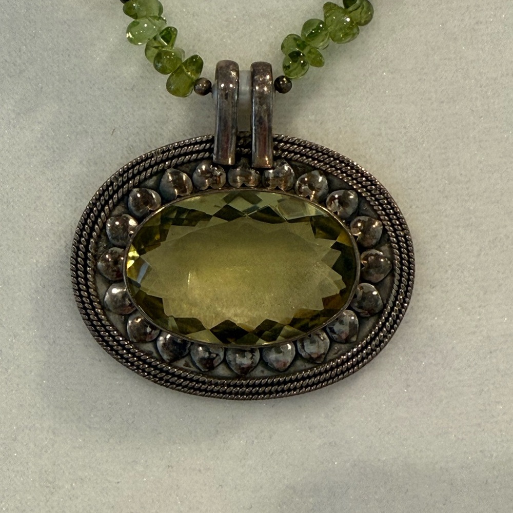 Vintage Sterling Silver and green beaded necklace